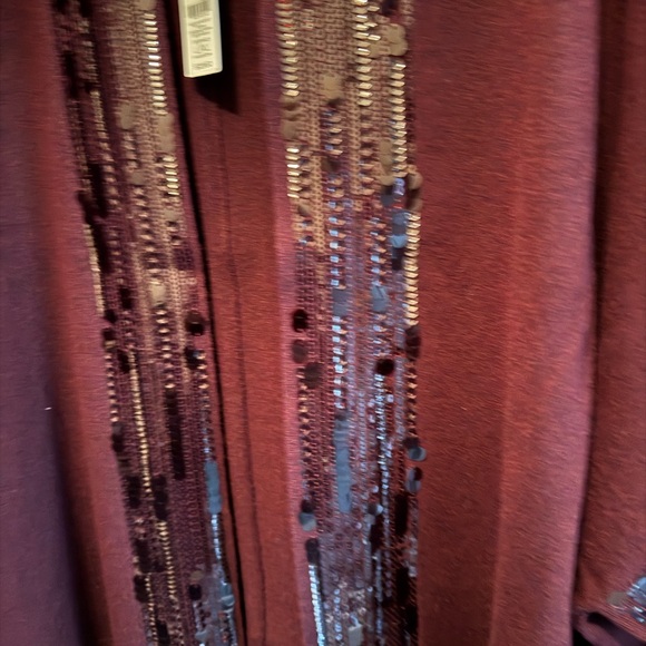 Chico's Deep Raisin Sequined Ruana Wrap - Picture 3 of 5